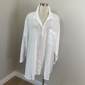 NEW Old Navy Womens Plus 4X White Boyfriend Shirt Button Up Linen Blend Top